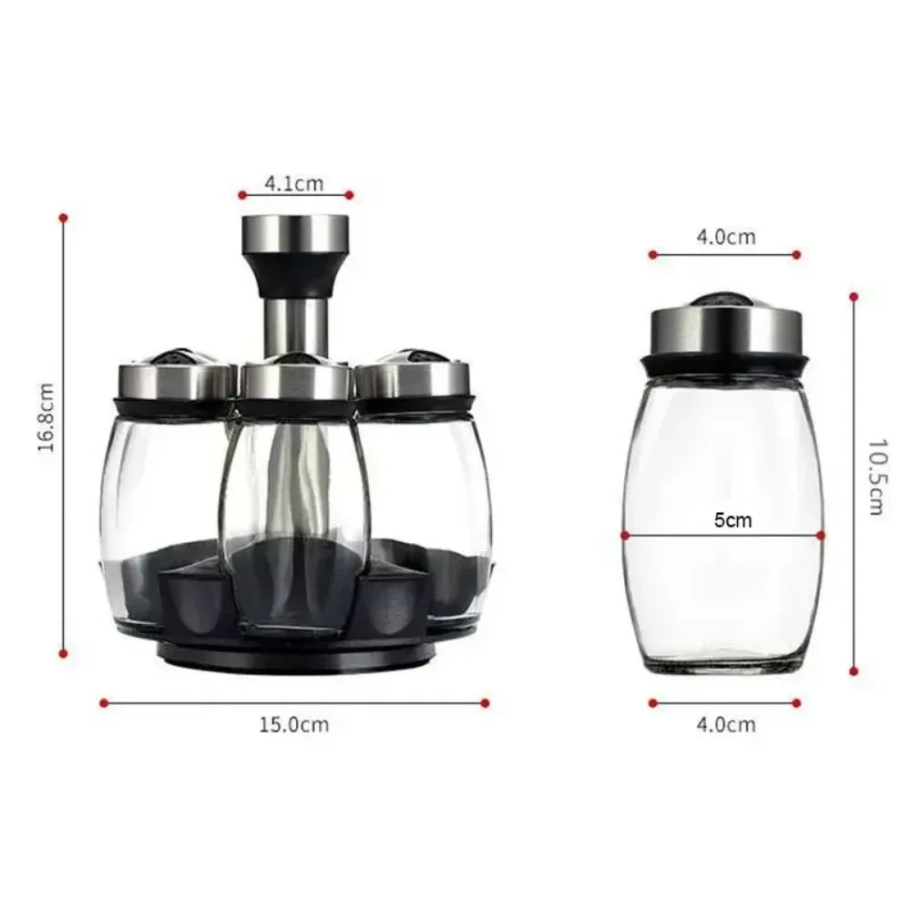 Lumora™ 360° Rotating Spice Carousel & Glass Jar Set