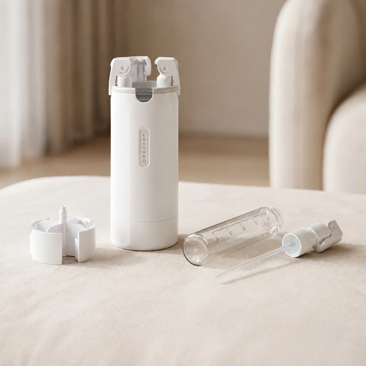 Lumora's Travel Pro disassembled for easy cleaning